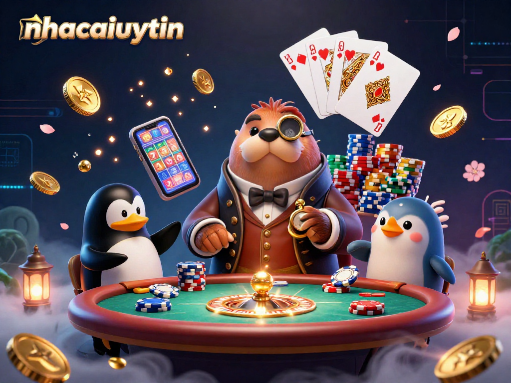 Navigate the vibrant underwater casino scene at nhacaiuytin with a royal flush and golden coins.