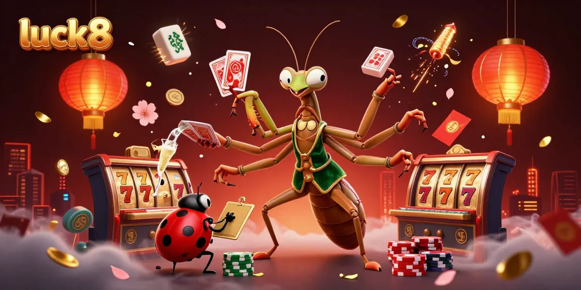 Experience excitement with luck8 as the 3D mantis card sharp deals winning cards and chips.