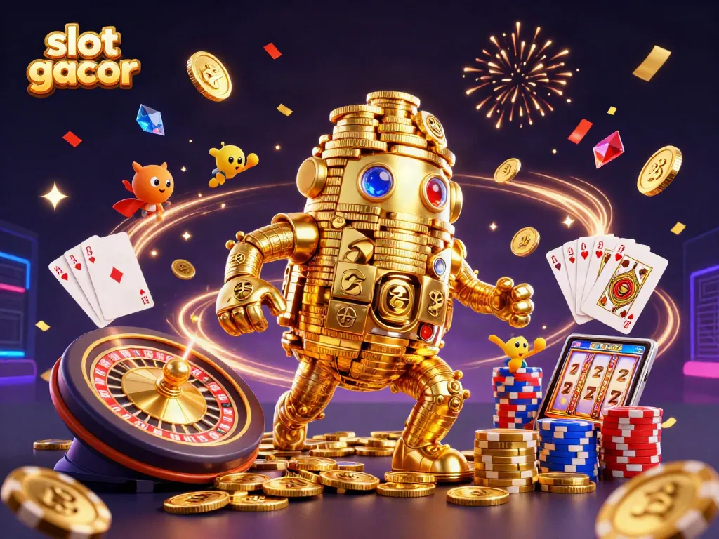 Unleash winning strategies with slot gacor in this immersive casino illustration featuring dynamic game elements.