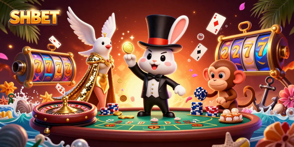 Experience thrilling gameplay with SHBET's magical scene featuring a rabbit, dove, and monkey in vibrant casino action.