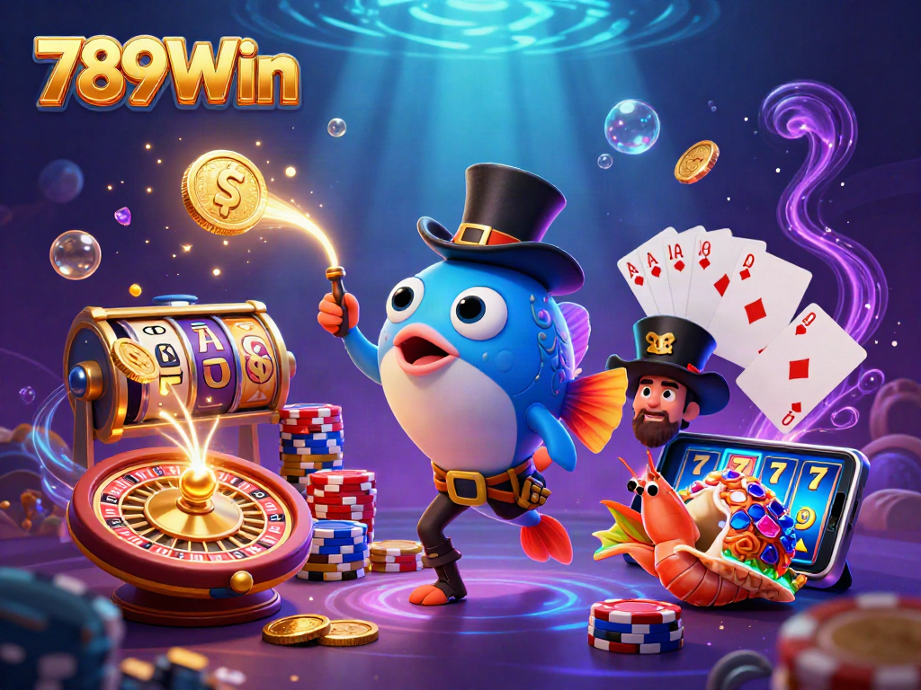 Experience thrilling gameplay with 789Win showcasing vibrant characters and cascading casino elements.