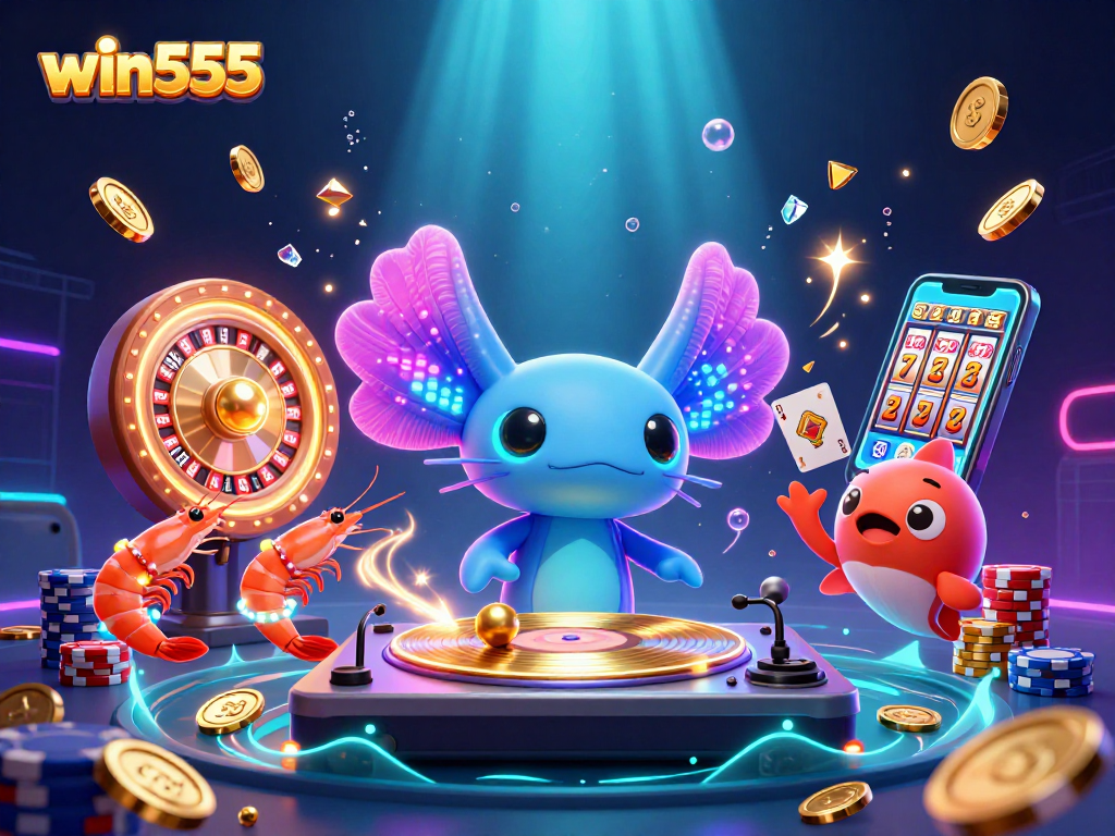 Experience the thrill of win555 with a vibrant casino underwater scene featuring lively characters and dynamic casino elements.