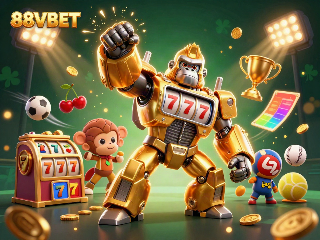 Engage in thrilling gaming experiences at 88VBET with an immersive casino illustration featuring dynamic characters and vibrant elements.
