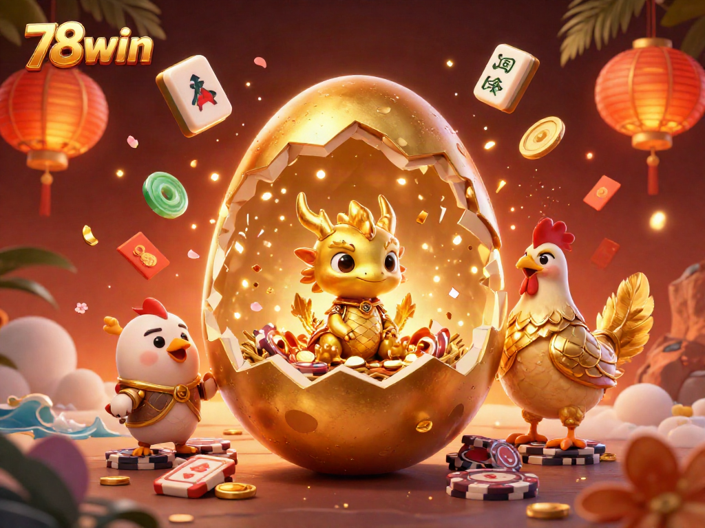 Experience the excitement of 78win with a golden egg revealing a dragon amid casino elements.