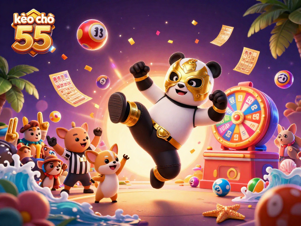 Engage with exciting kèo nhà cái 55 action featuring a kung fu panda and lottery elements.