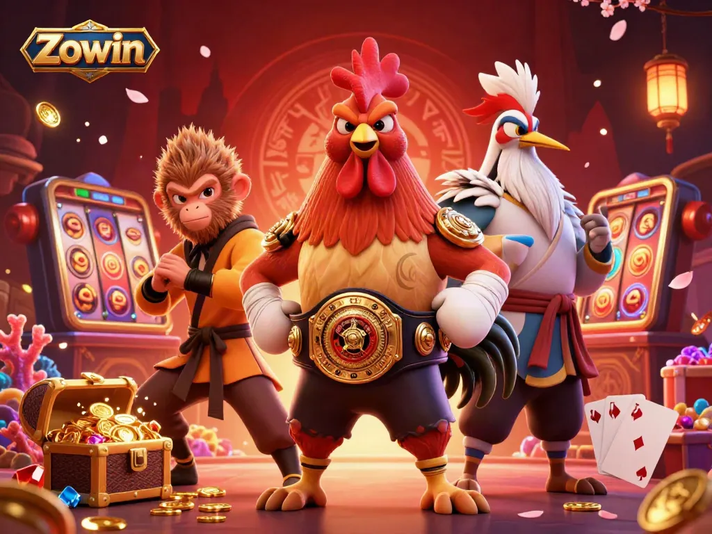 Engage with Zowin for a chance to win casino jackpots surrounded by colorful 3D characters.