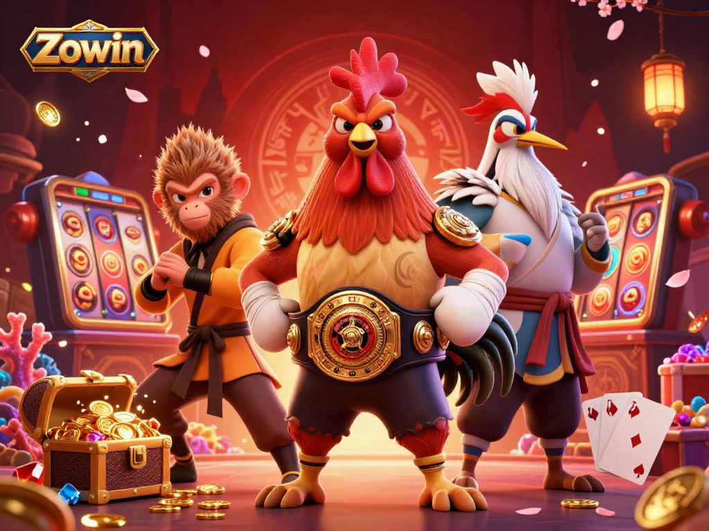 Engage with Zowin for a chance to win casino jackpots surrounded by colorful 3D characters.