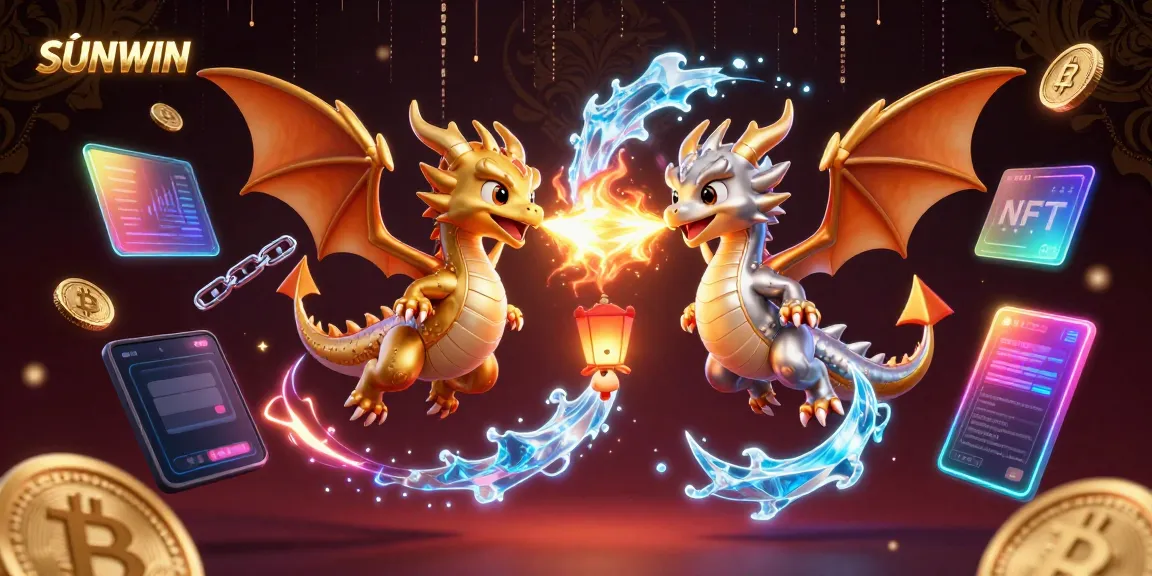 SUNWIN offers thrilling gaming experiences with vibrant dragons and crypto elements highlighting online gambling excitement.