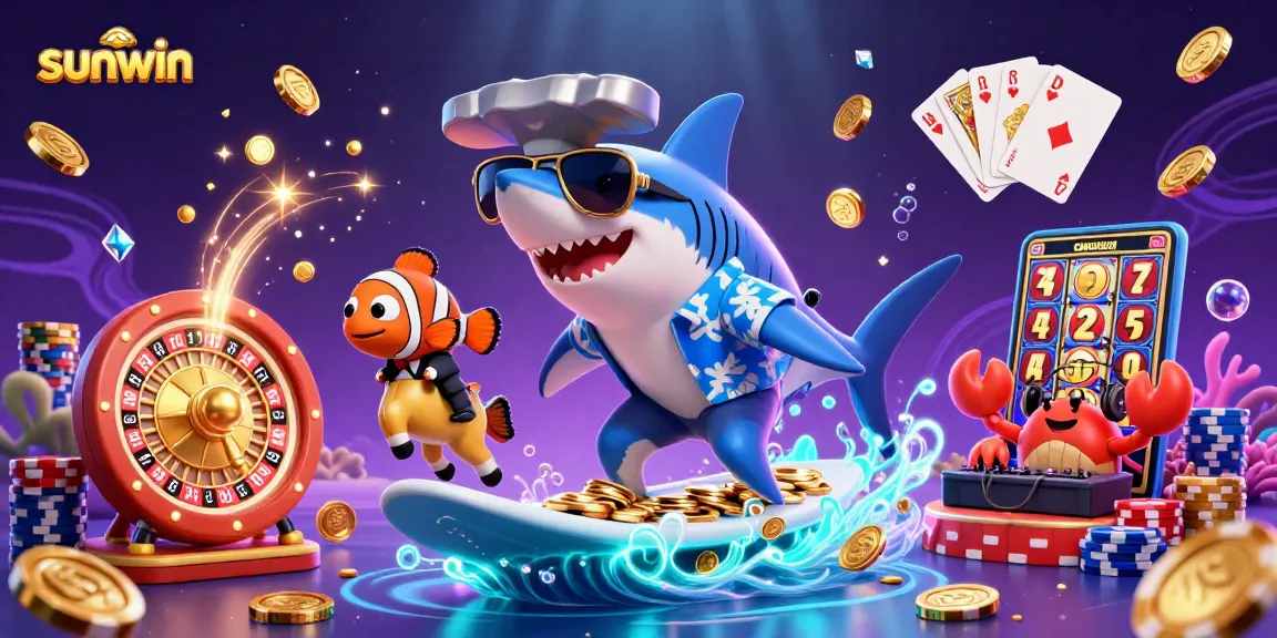 Sunwin's vibrant 3D casino scene with animated sea creatures and dynamic gaming elements.
