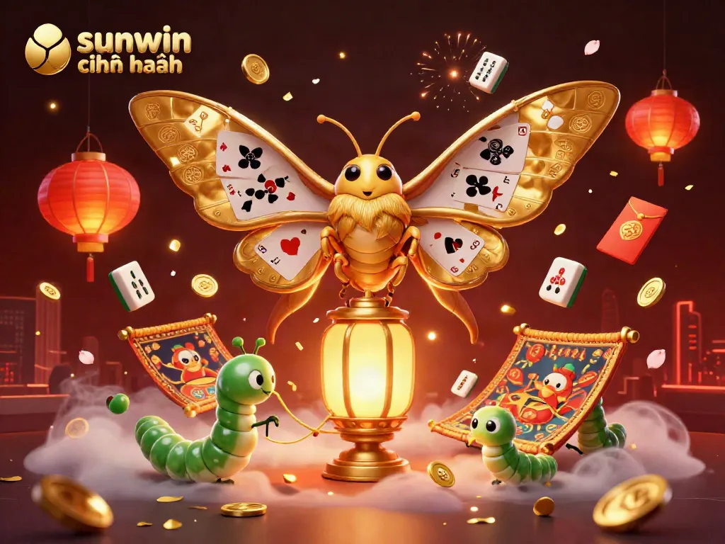 Experience sunwin chính hãng with a captivating scene of a majestic moth amidst vibrant casino elements.