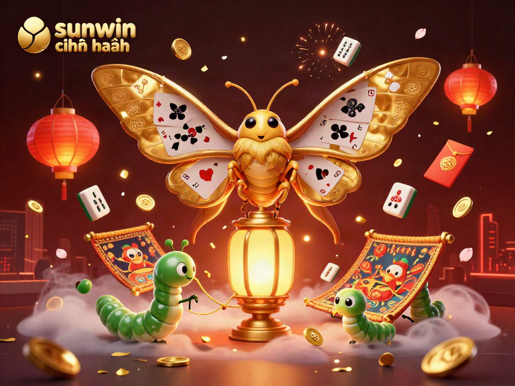 Experience sunwin chính hãng with a captivating scene of a majestic moth amidst vibrant casino elements.