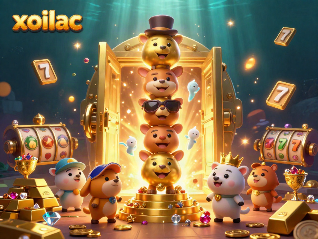Xoilac showcases an exciting 3D casino scene with a golden totem and treasure elements.