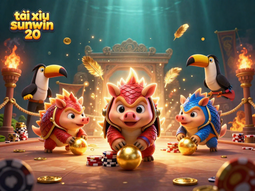Tài xỉu sunwin 20 brings excitement as rival pangolins compete amidst golden coins and confetti.