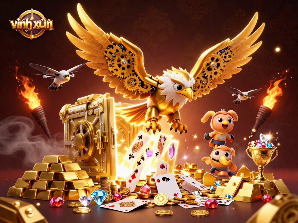Experience the thrilling vĩnh xuân jackpot game with dynamic characters and vibrant casino elements.