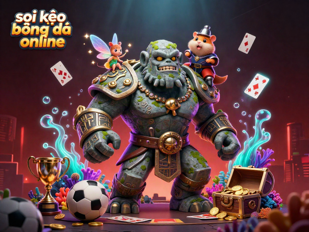 Engage with the thrilling soi kèo bóng đá online betting scene featuring a majestic golem and enchanted elements.