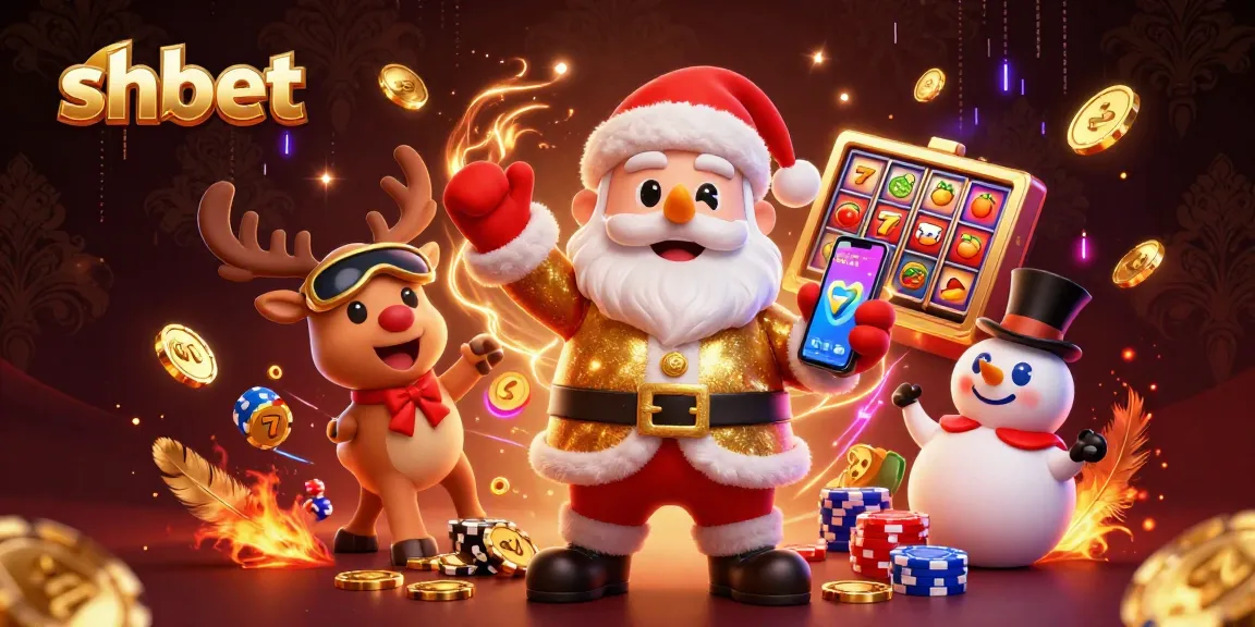 Experience the excitement of shbet with Santa and friends in a vibrant casino scene