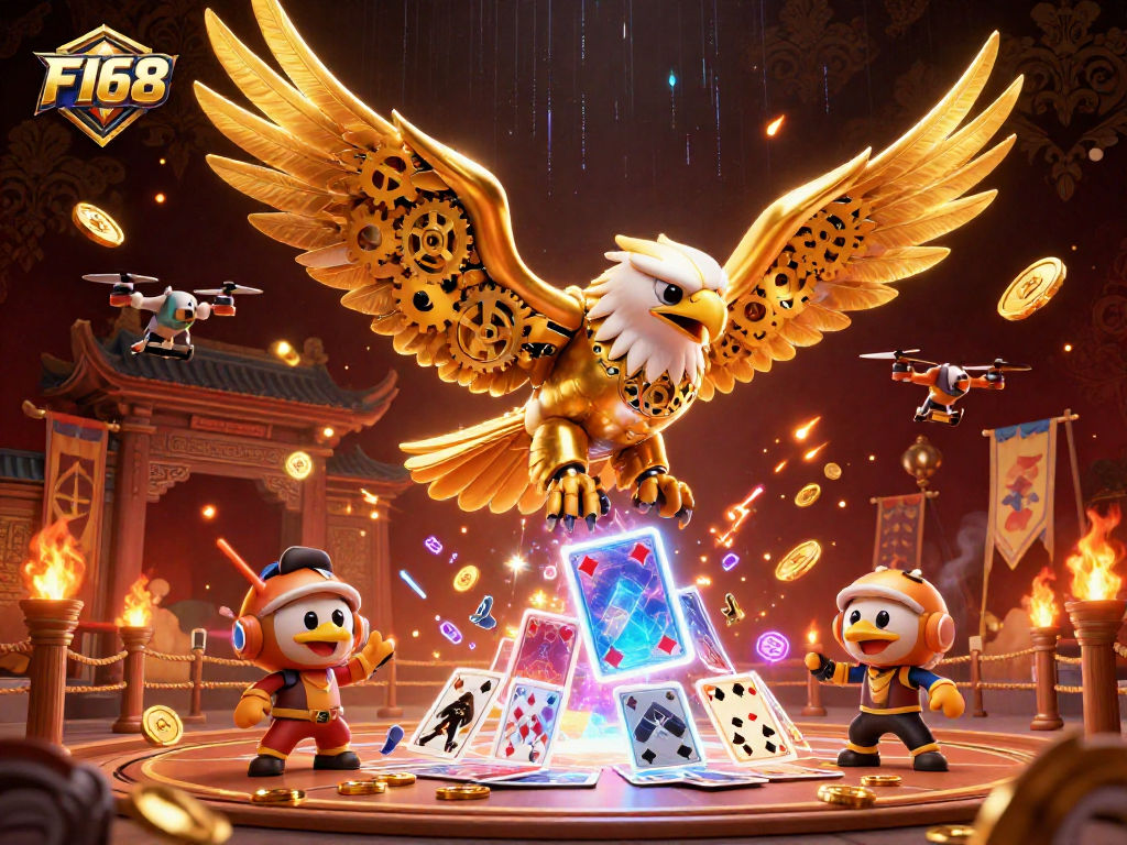 Experience thrilling gameplay at F168 with a dynamic 3D eagle flying amidst casino action.