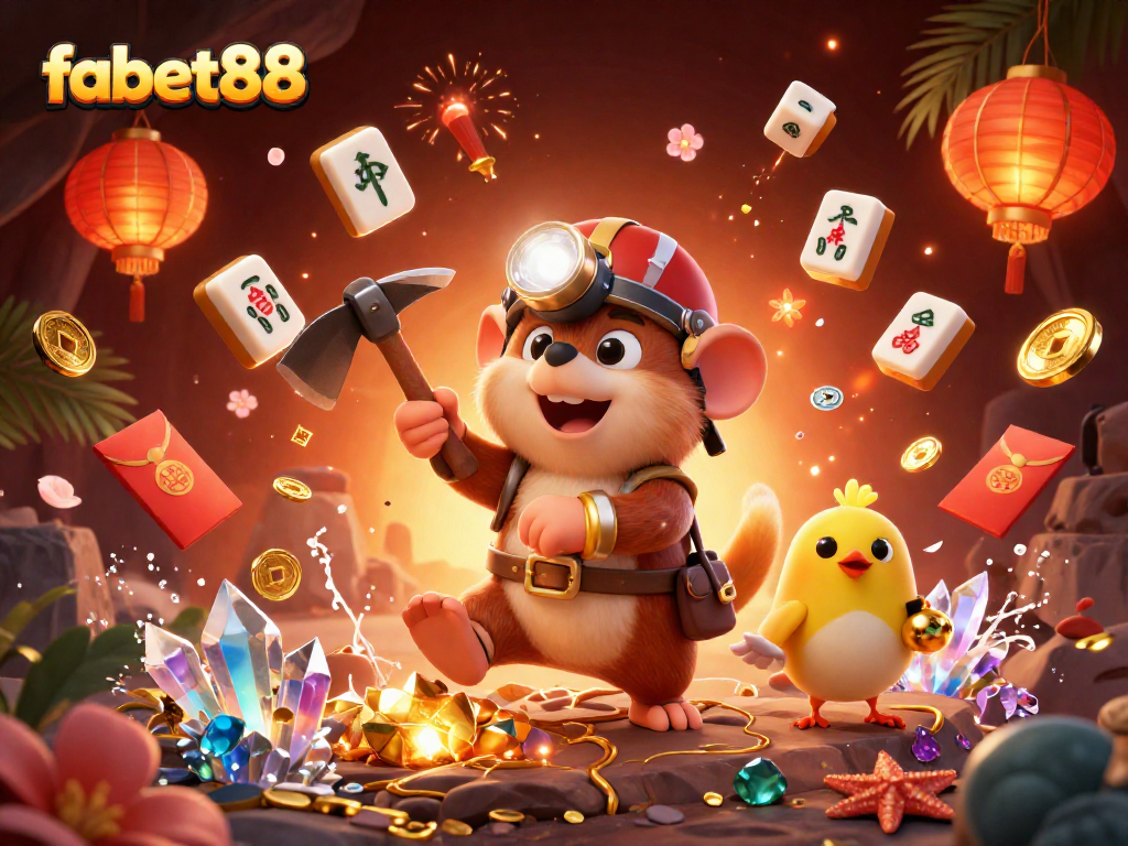 Engage in thrilling gameplay at fabet88 with vibrant casino elements, treasure hunter characters, and dynamic visuals.