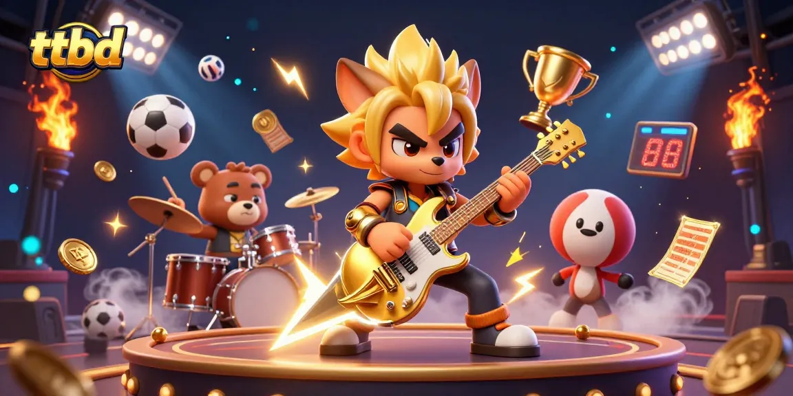 ttbd showcases an exciting scene with a rock star wolf and drummer bear in a casino setting.