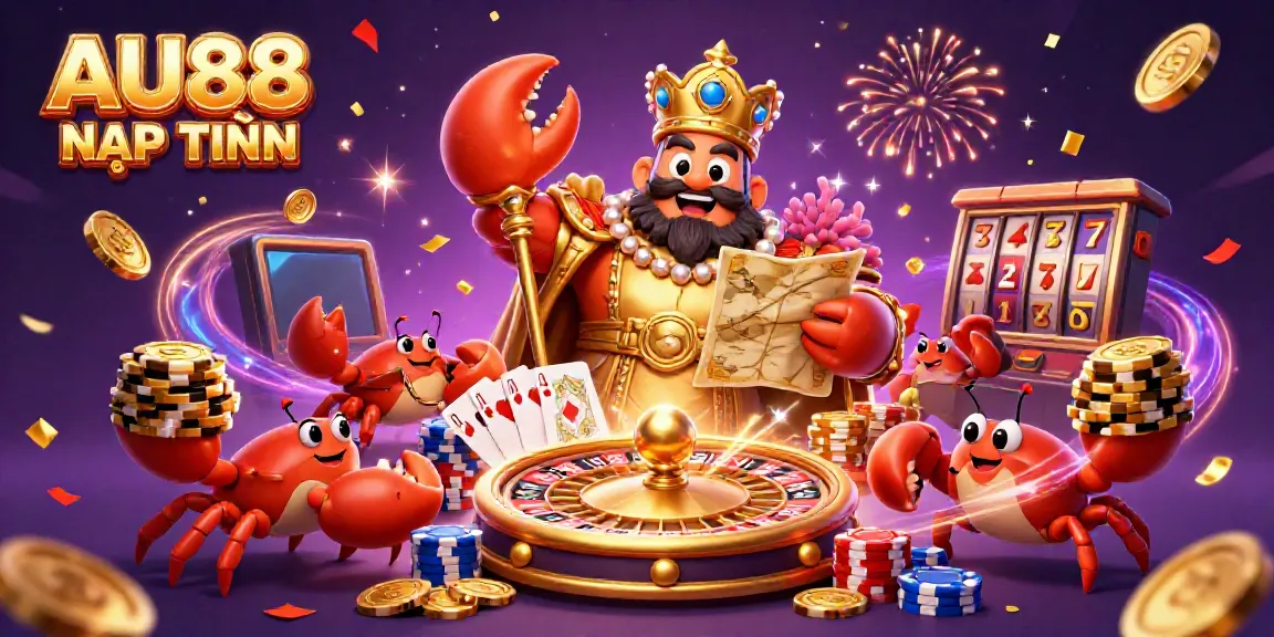 Experience captivating wins with AU88 NẠP TIỀN in a vibrant casino scene featuring a golden crab emperor.