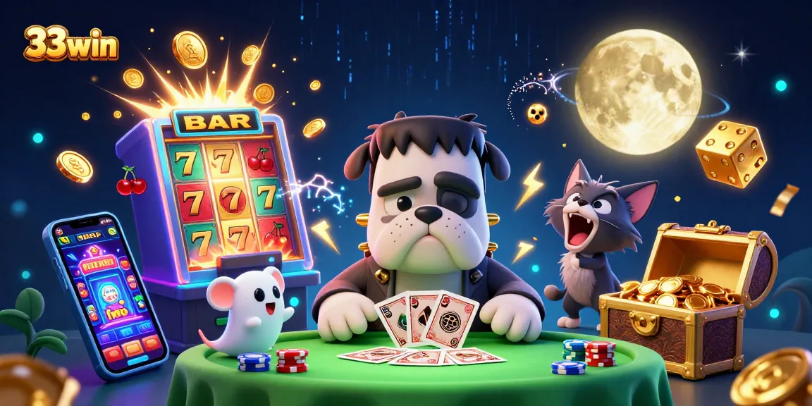 Engage in thrilling gameplay at 33win with a vibrant, animated casino scene featuring dynamic characters and exciting elements.