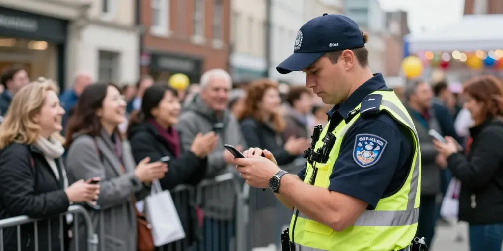 Security Guard providing professional service at local event, ensuring safety and peace of mind.