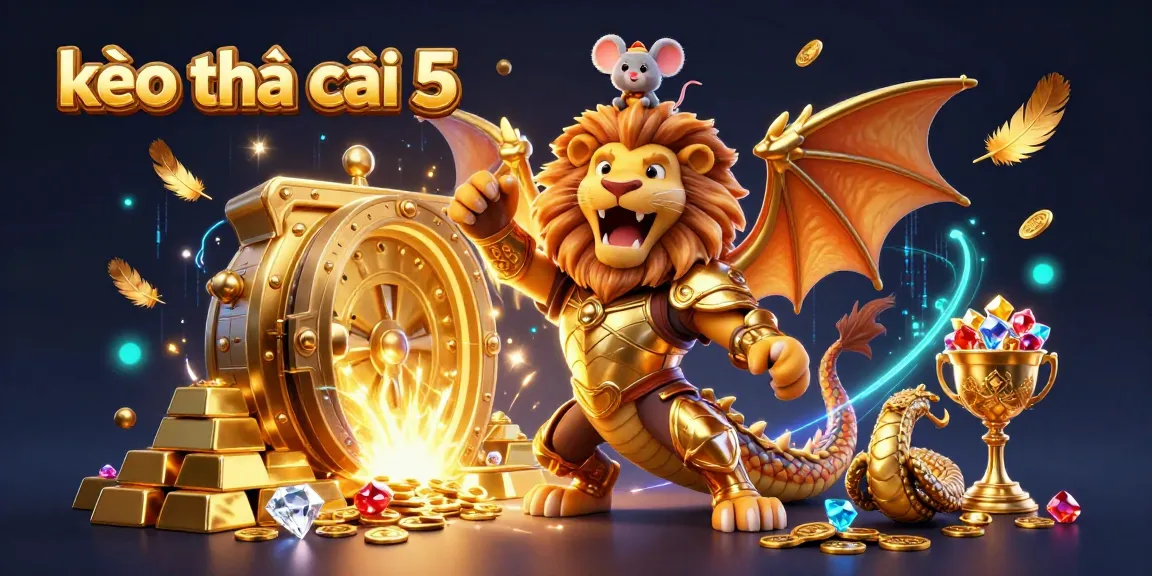 Experience thrilling moments with kèo nhà cái 5 as the triumphant chimera and mouse jockey soar over golden treasures in this vibrant casino illustration.