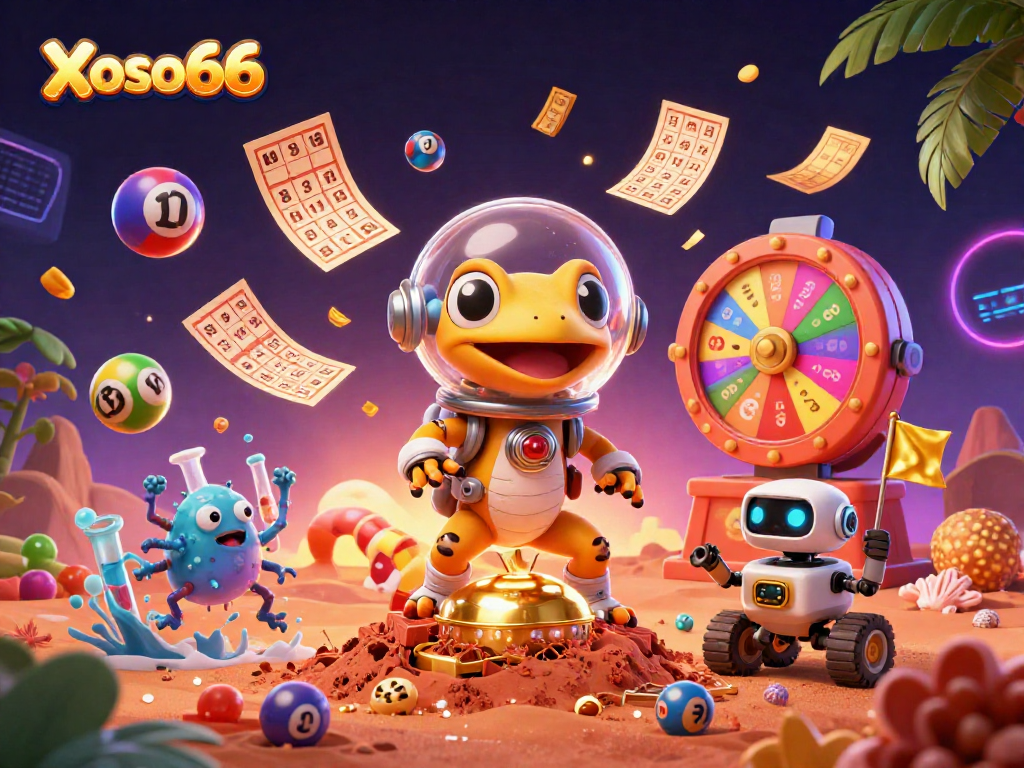 Experience winning with Xoso66 as a Martian gecko uncovers a golden casino beneath red sand.