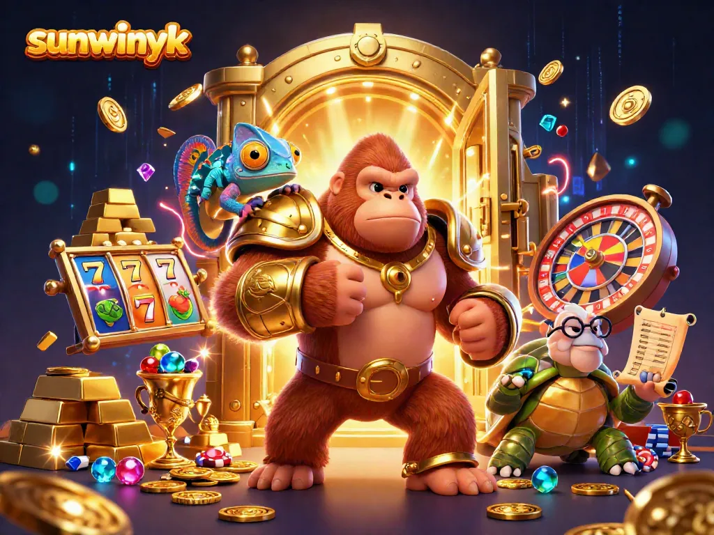 Experience the thrill of winning with sunwinyk's powerful characters in a vibrant casino setting.