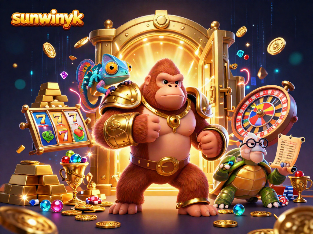Experience the thrill of winning with sunwinyk's powerful characters in a vibrant casino setting.