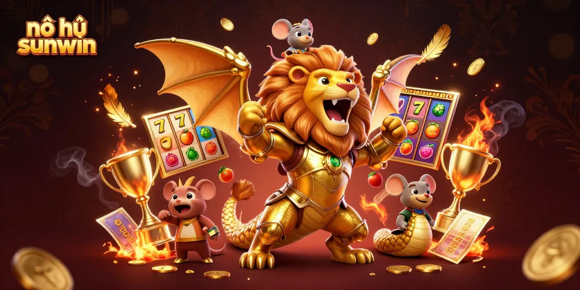 Spin to win with nổ hũ sunwin in a vibrant golden casino scene filled with excitement.