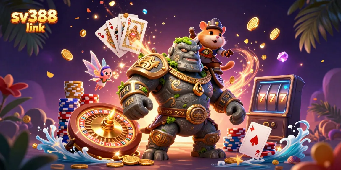 Experience the excitement of sv388 link with our lively gaming illustration featuring fantasy characters and vibrant casino elements.