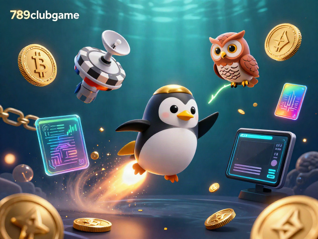 Join the excitement at 789clubgame with a golden penguin racing towards a cosmic casino.