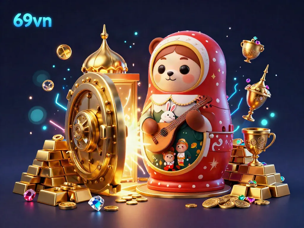 Experience the vibrant world of 69vn with a stunning 3D illustration featuring imaginative casino characters and elements.