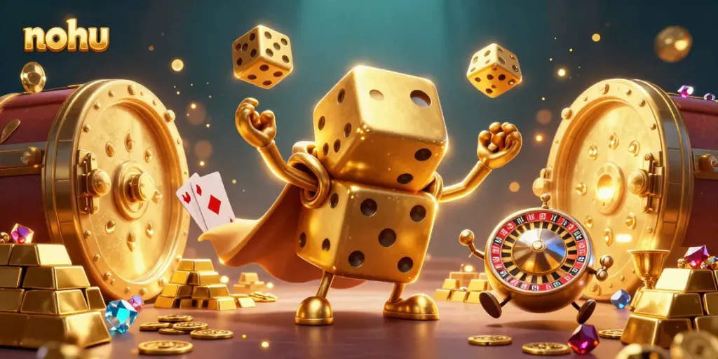 Experience thrilling nohu jackpot moments with golden dice, treasures, and dynamic casino elements.