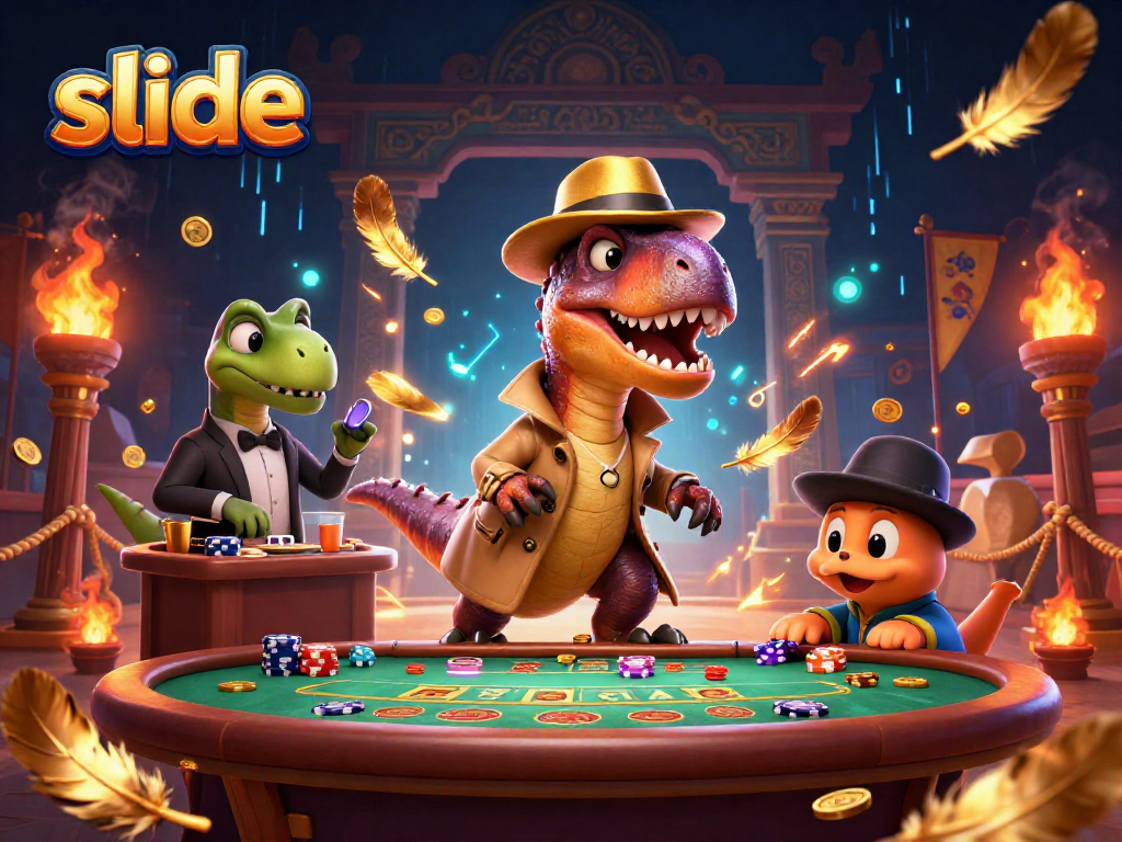 Experience the excitement of the slide betting game with dynamic characters and vibrant casino elements.