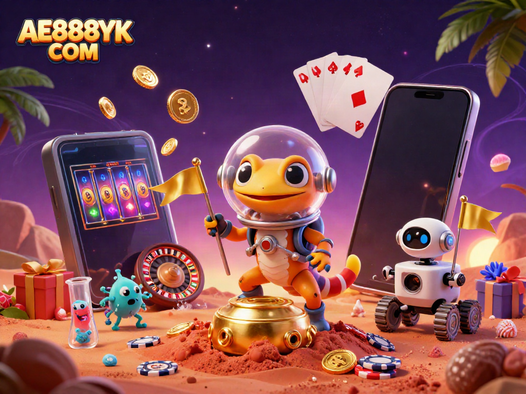 Engage with the thrilling world of AE888YK COM as a Martian gecko discovers a golden casino in the cosmos.