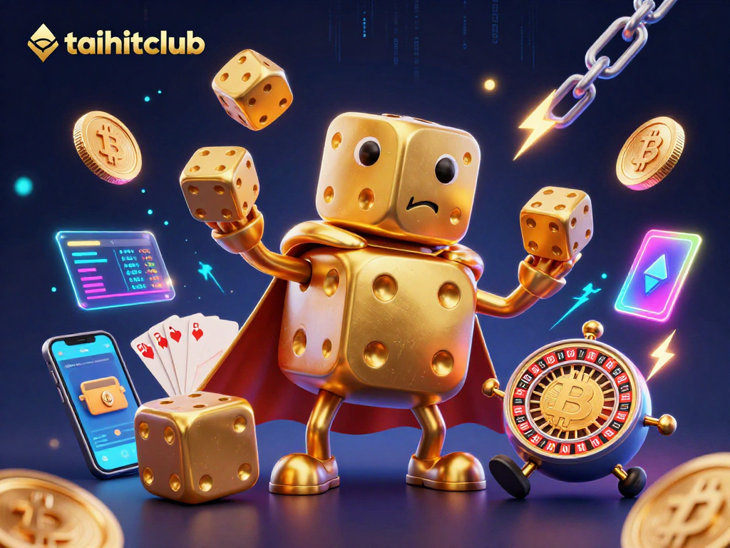 Play at taihitclub and enjoy a vibrant 3D gaming experience with golden dice and crypto elements.