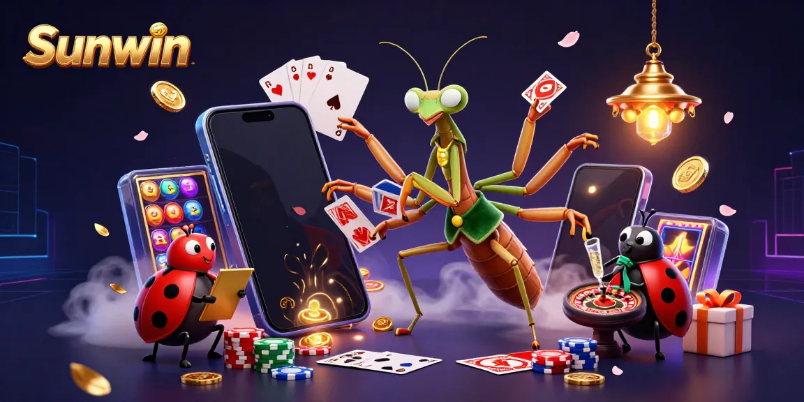 Engage in thrilling games of chance at Sunwin with vibrant casino elements in a dynamic 3D scene.