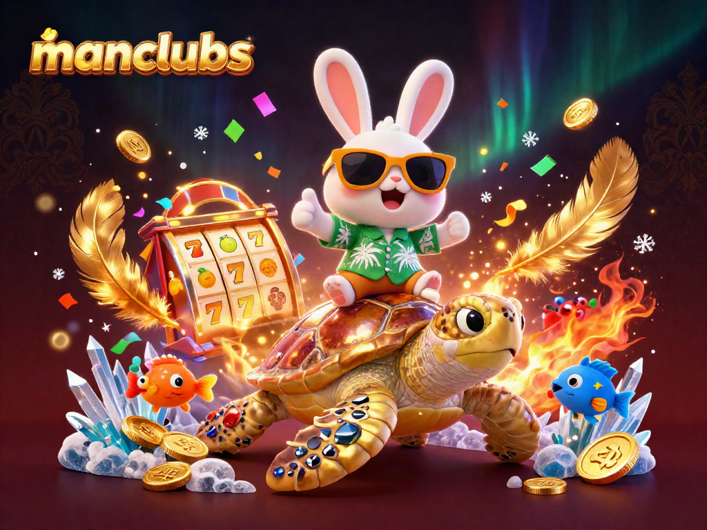Engage in thrilling gameplay adventures with manclubs featured in a vibrant casino scene.