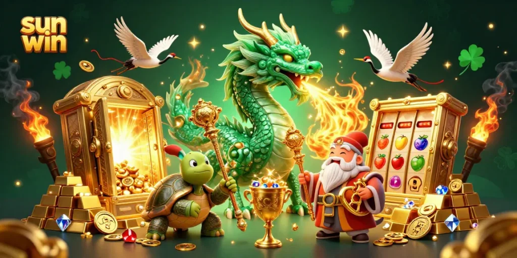 Win big with sun win in an exciting casino adventure featuring a dragon and treasures!