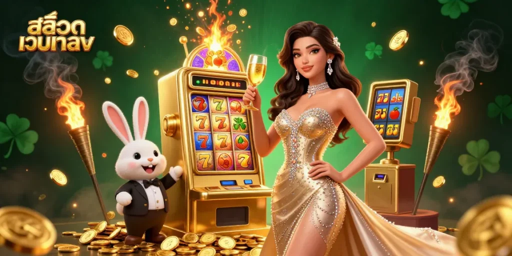 Play exciting slots at สล็อตเว็บตรง with stunning graphics and a jackpot slot machine bursting with coins.