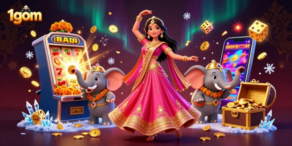Experience the thrill of winning with 1gom's vibrant online casino adventure in this colorful illustration.