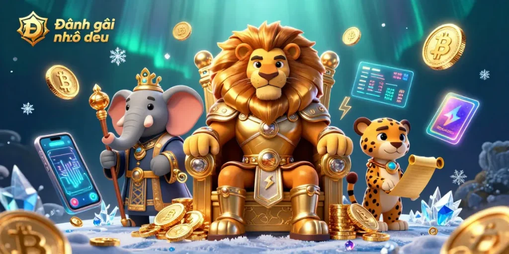 Engage in Đánh giá nhà cái with vibrant 3D illustration showcasing casino elements and characters in action.