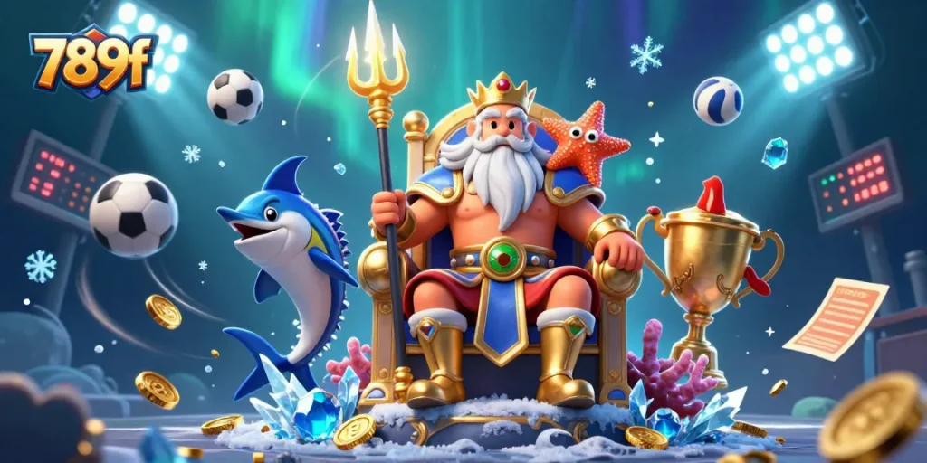Engage with 789f in an exciting underwater casino scene featuring Neptune and vibrant game elements.