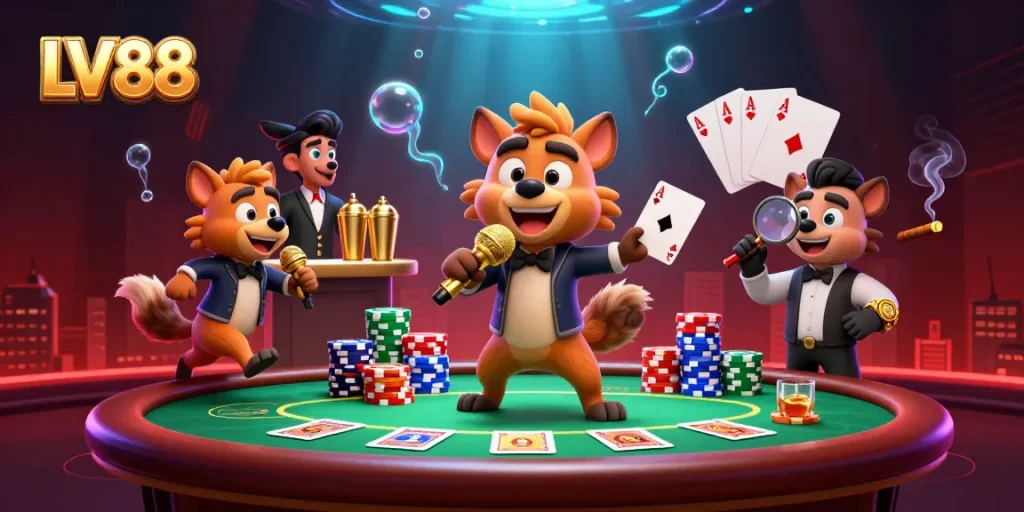 Experience the excitement at LV88's comedy casino club with lively hyenas and vibrant games.