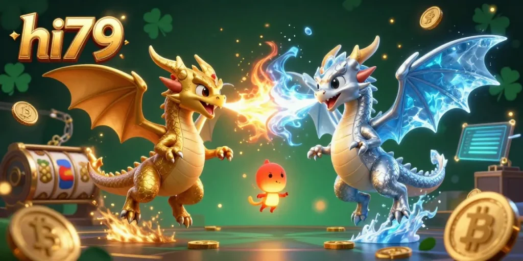 Engage in thrilling gameplay at hi79 with dragons, crypto coins, and vibrant casino elements.