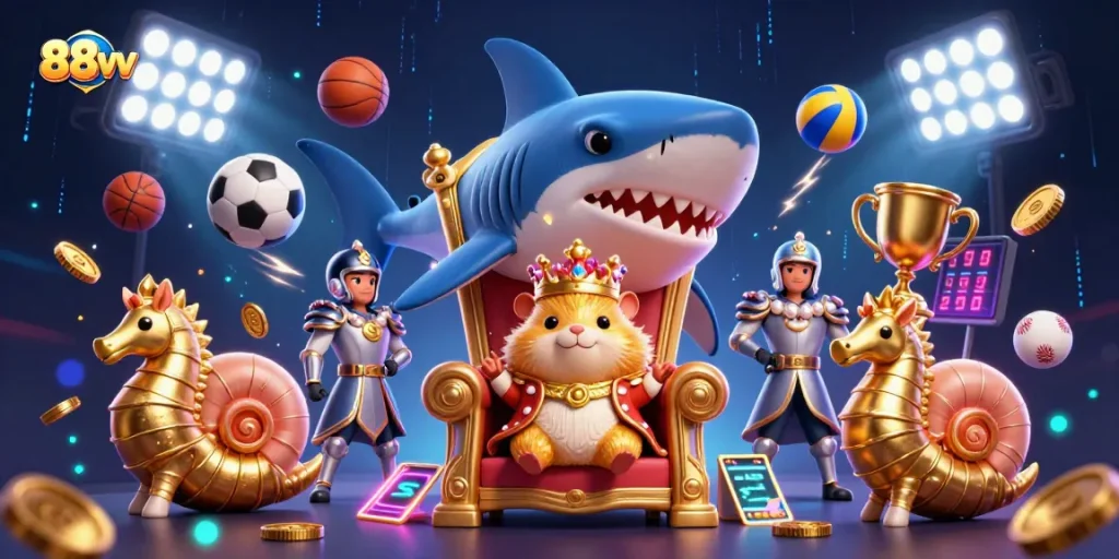 Experience thrilling sports betting with 88vv's dynamic gaming scene featuring vibrant characters and energetic elements.