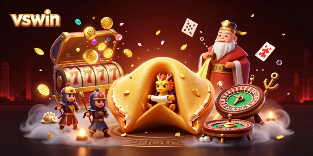 Engage in thrilling gameplay with vswin's vibrant 3D casino illustration full of excitement.
