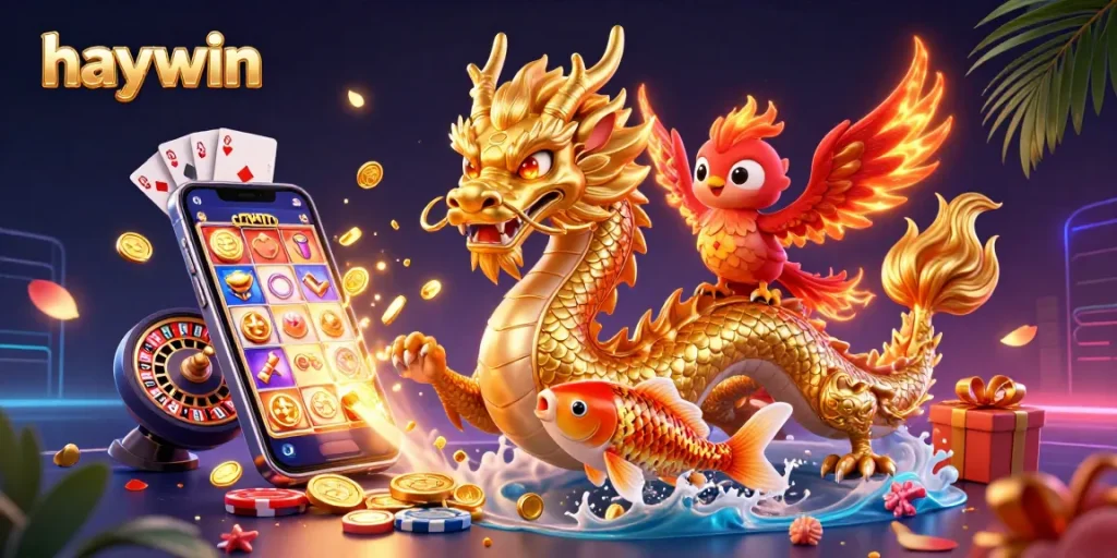 Experience the excitement of haywin with vibrant slots and rich gaming elements in a dynamic illustration.